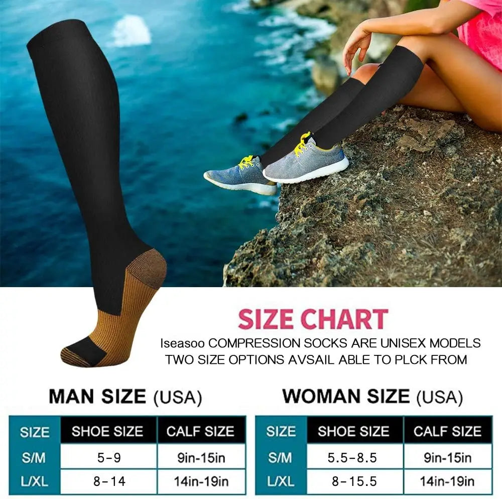 6 Pairs Solid Color Black Copper Compression Socks