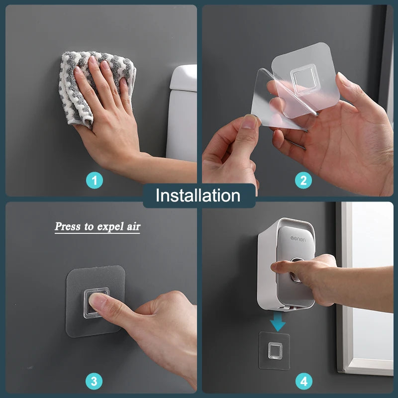 Wall Mounted Automatic Toothpaste Squeezer Dispenser & Toothbrush Holder