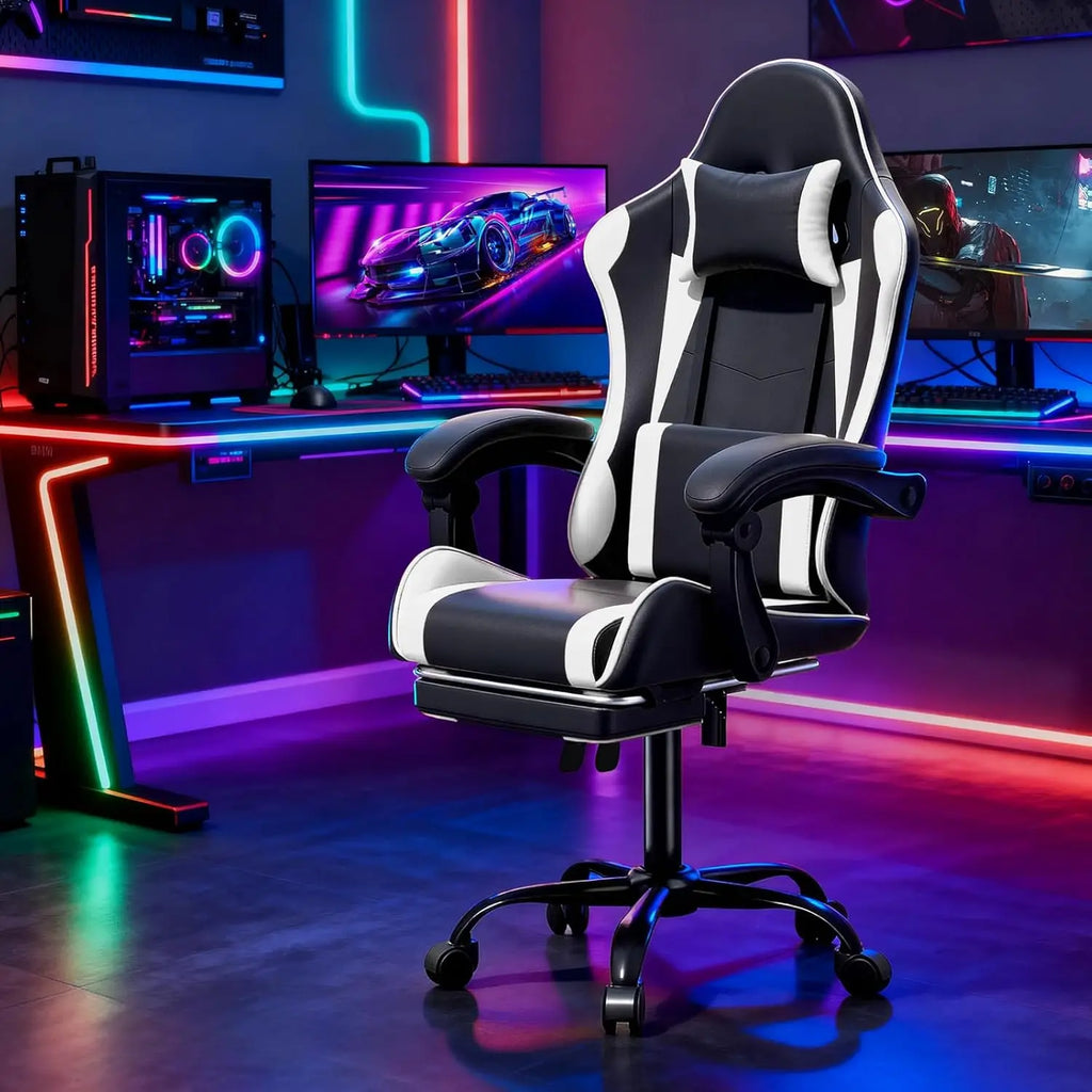 Ergonomic Design Computer Chair with Linkage Armrests, Height Adjustable Gamer Chair with Footrest and Headrest