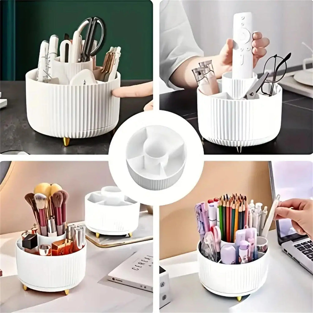 360° 5 Compartment Rotating Multi-Functional Makeup Organizer & Brush Holder