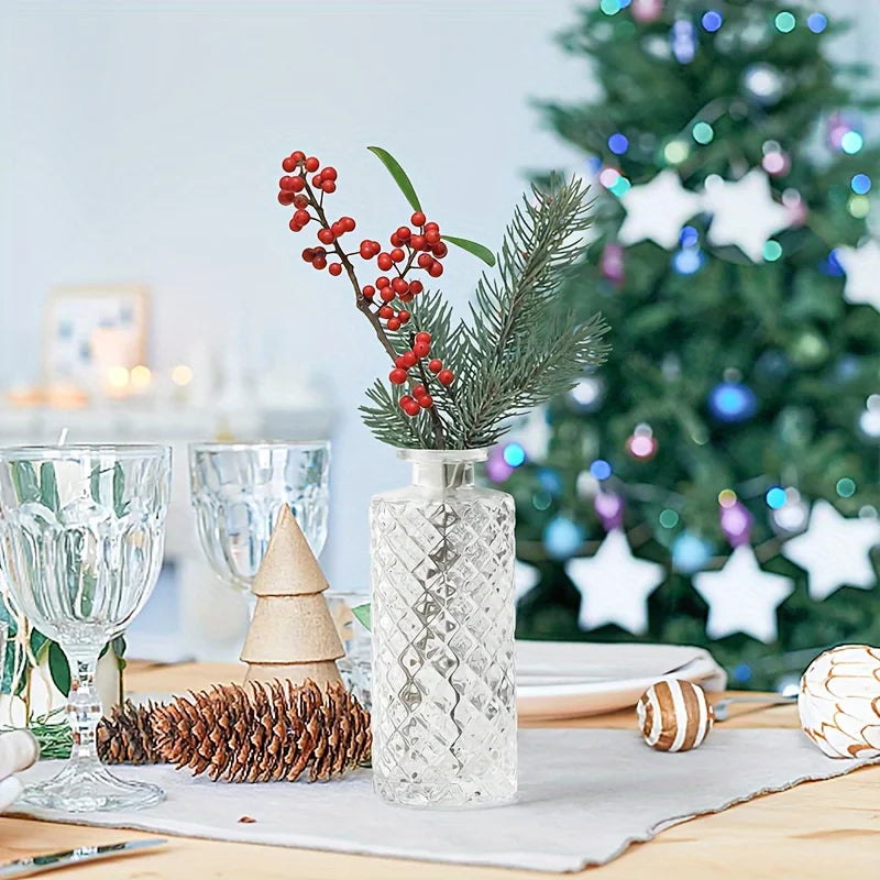 Small Diamond Bud Mini Flower Centerpiece Decorative Glass Vase Set Of 12