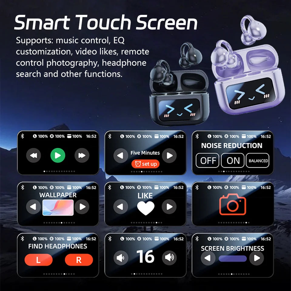 Touch Screen Wireless Bluetooth Earphone 144 Languages Real-Time Translation Headphones HiFi Audio Earbuds