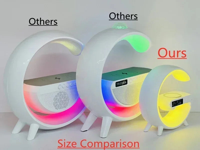 Multifunction Mini Wireless Charger Stand & Docking Station  Red, Green, & Blue Light Alarm Clock Speaker