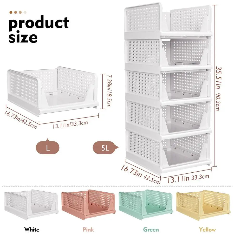5 Pack Stackable Multi-Purpose Multi-Room Foldable Organizer Storage Baskets
