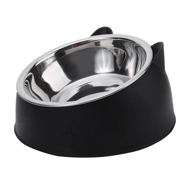 1/2/5pcs Created Inclined Cat Water Bowl & Stainless Steel Feeding Bowl