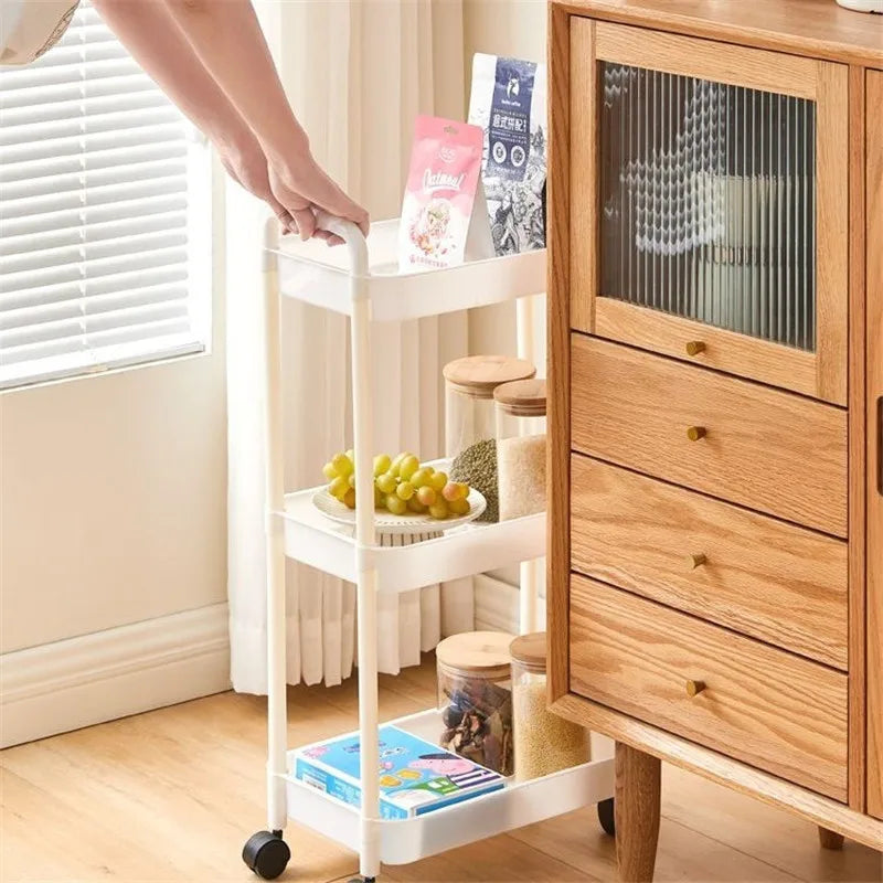 Trolley with Handlebar and Storage Rack, Floor-Standing, Multi-Layer Storage for Multiple Rooms