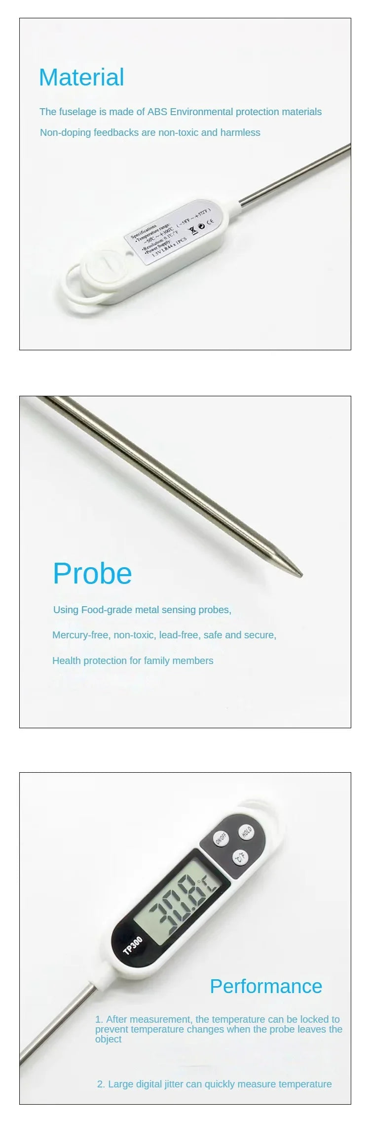Digital Kitchen Thermometer Instant Temperature Probe Food LCD Display