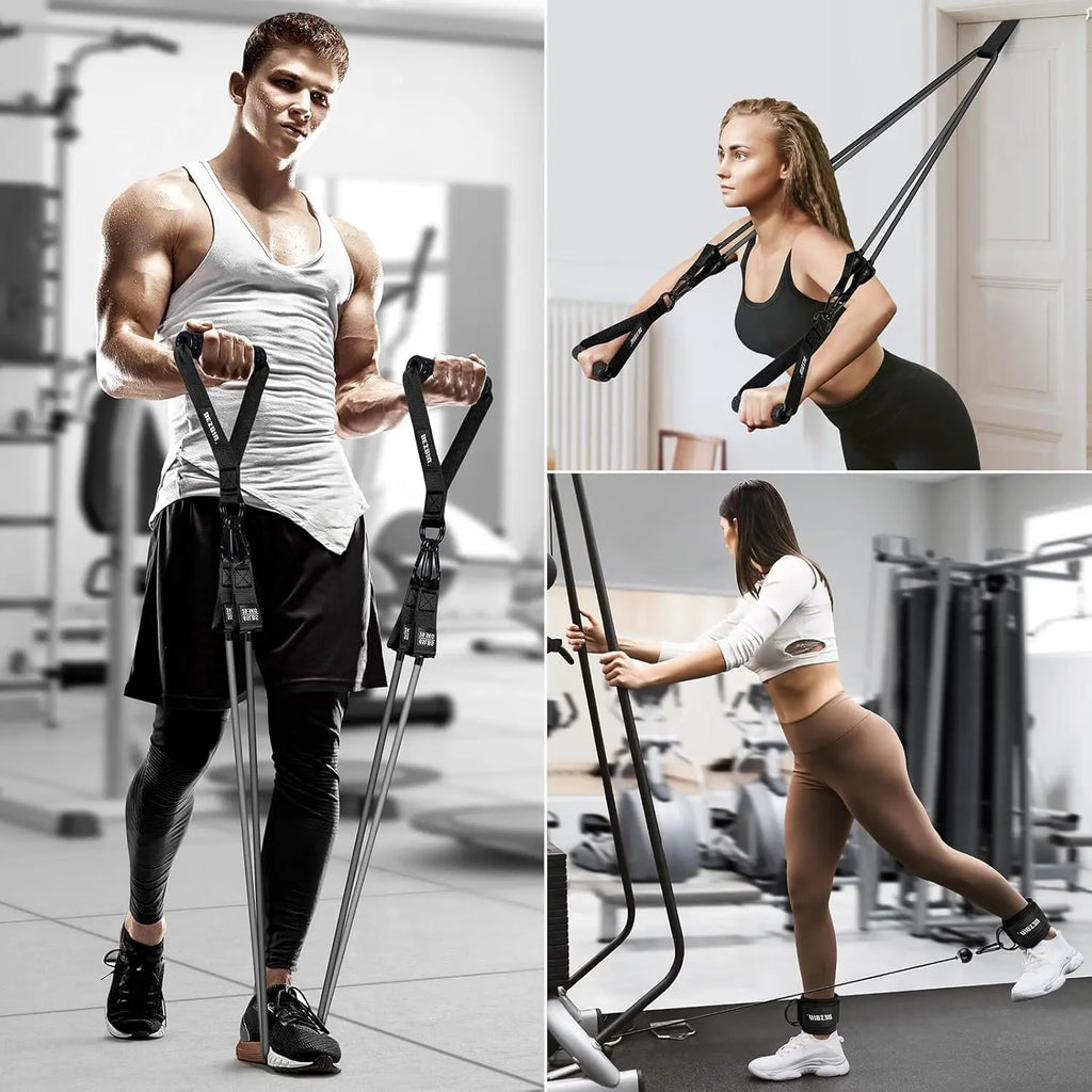 Heavy Resistance Bands Set with Handles, Door Anchor & Ankle Straps - 300lbs Max for Home Gym Strength Training
