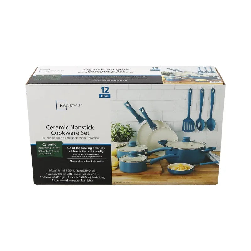Mainstays Classic Collection 12 Piece Nonstick Aluminum Alloy Cookware Set Blue