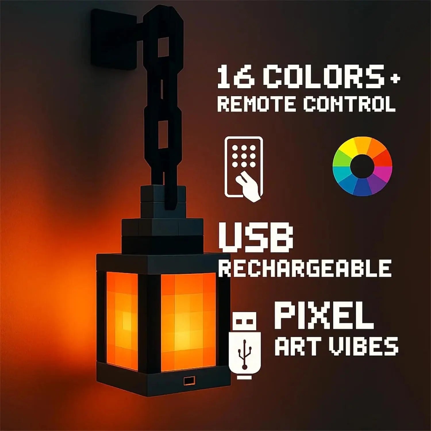 Pixel Style Portable Night Light, Tabletop Ornament 16 Color Remote Control Lights