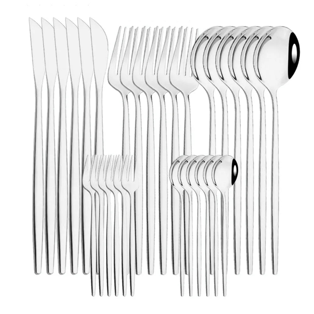 30Pcs Stainless Steel Dinner Black Gold Tableware Set