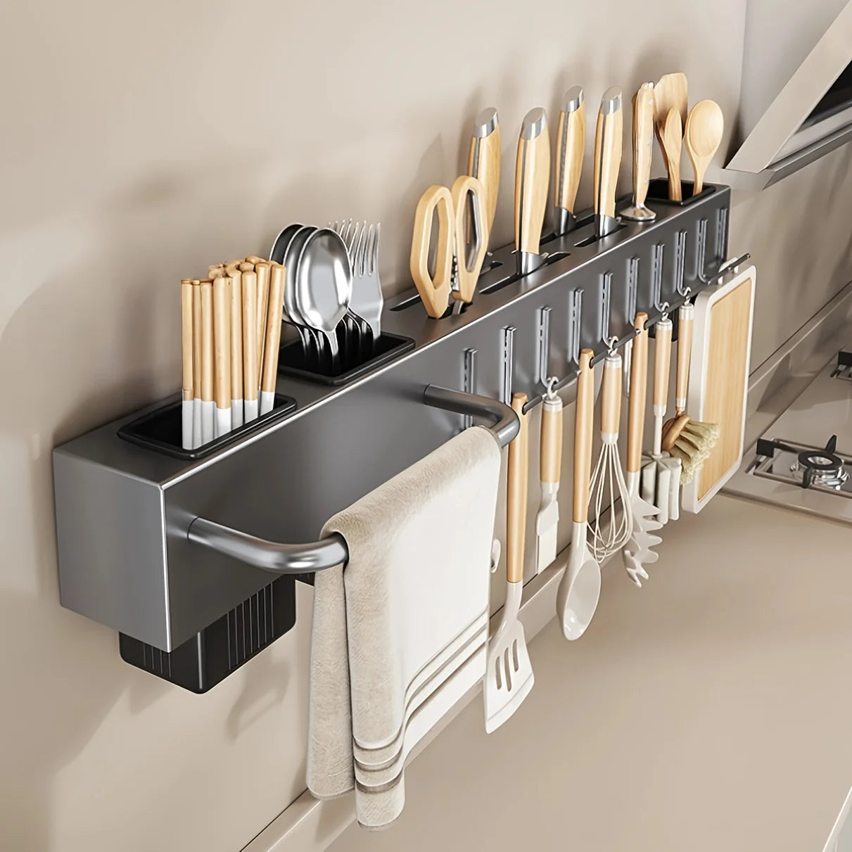 Space Saving Heavy Duty Carbon Steel Wall Mounted Kitchen Organizer For Multiple Kitchen Tools