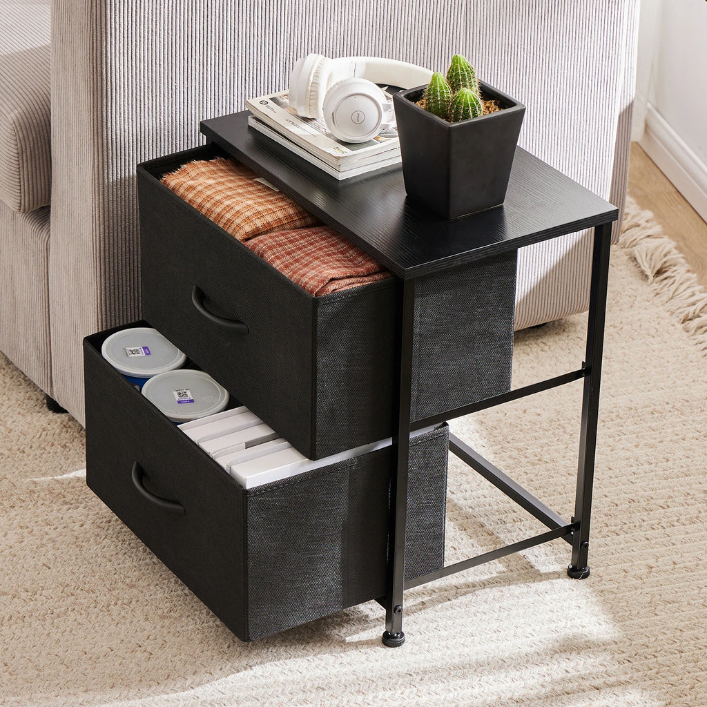 Bedside Nightstand Featuring 2 Fabric Drawers Cabinet Furniture