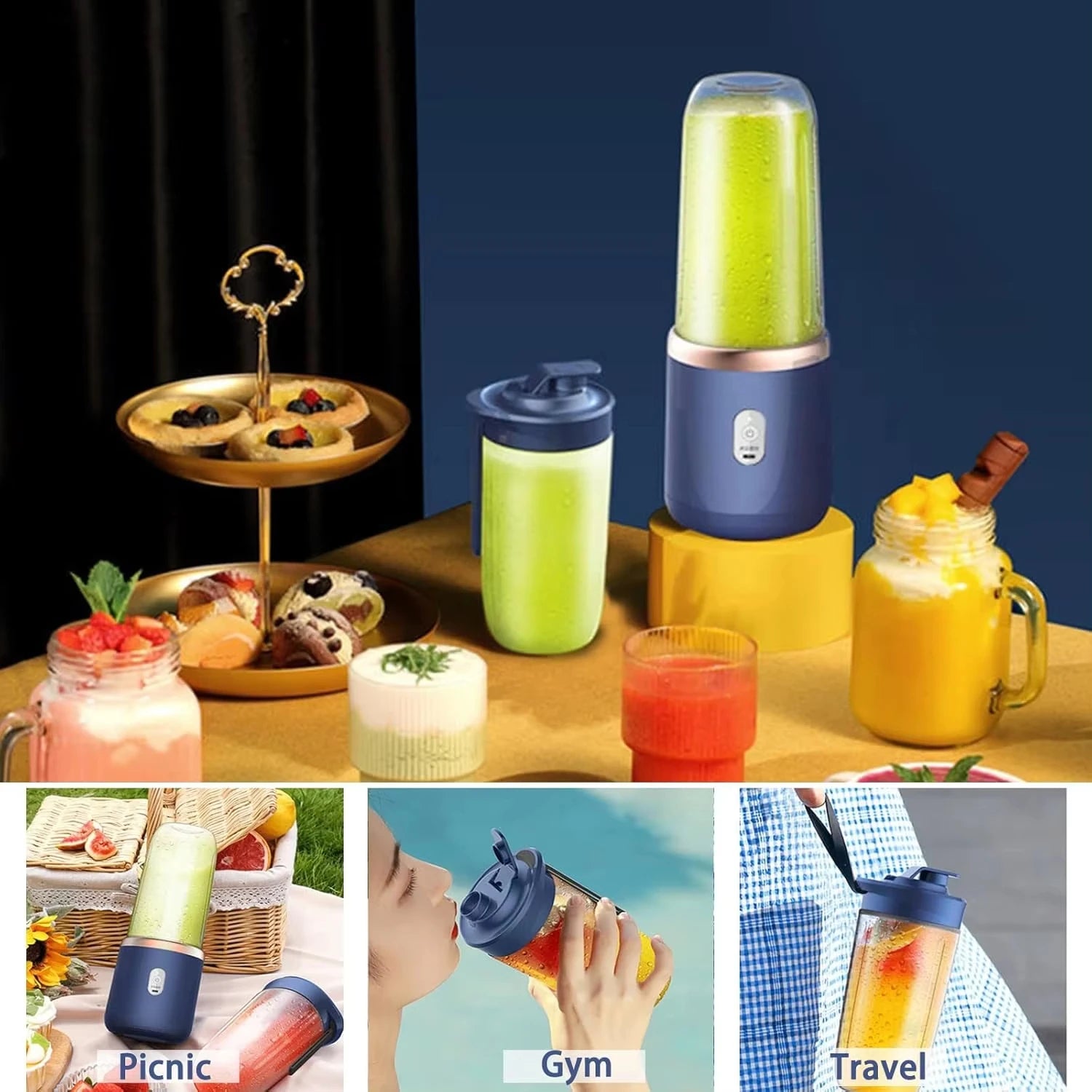 Portable USB Personal Mini Juicer Handheld Cup, Travel Blender Single Or Double Cup for Assorted Beverages