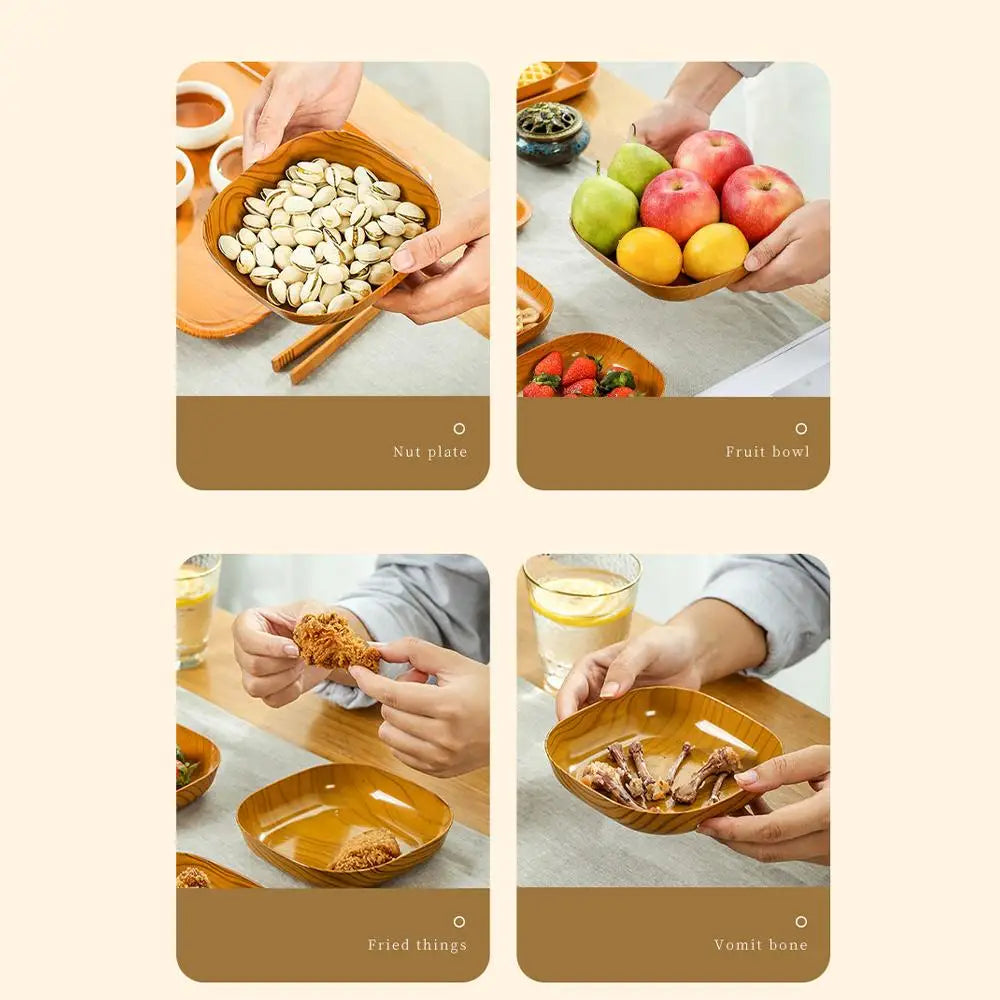 10PCS Japanese-style Plastic Dish Multifunctional Simple Imitation Wood Grain Bone Spitting Dish