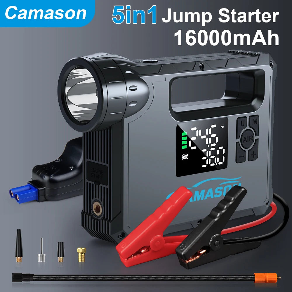 5 in 1 Car Jump Starter with air Compressor and Portable Flashlight Starting Device Power Bank Battery Automotive Booster start