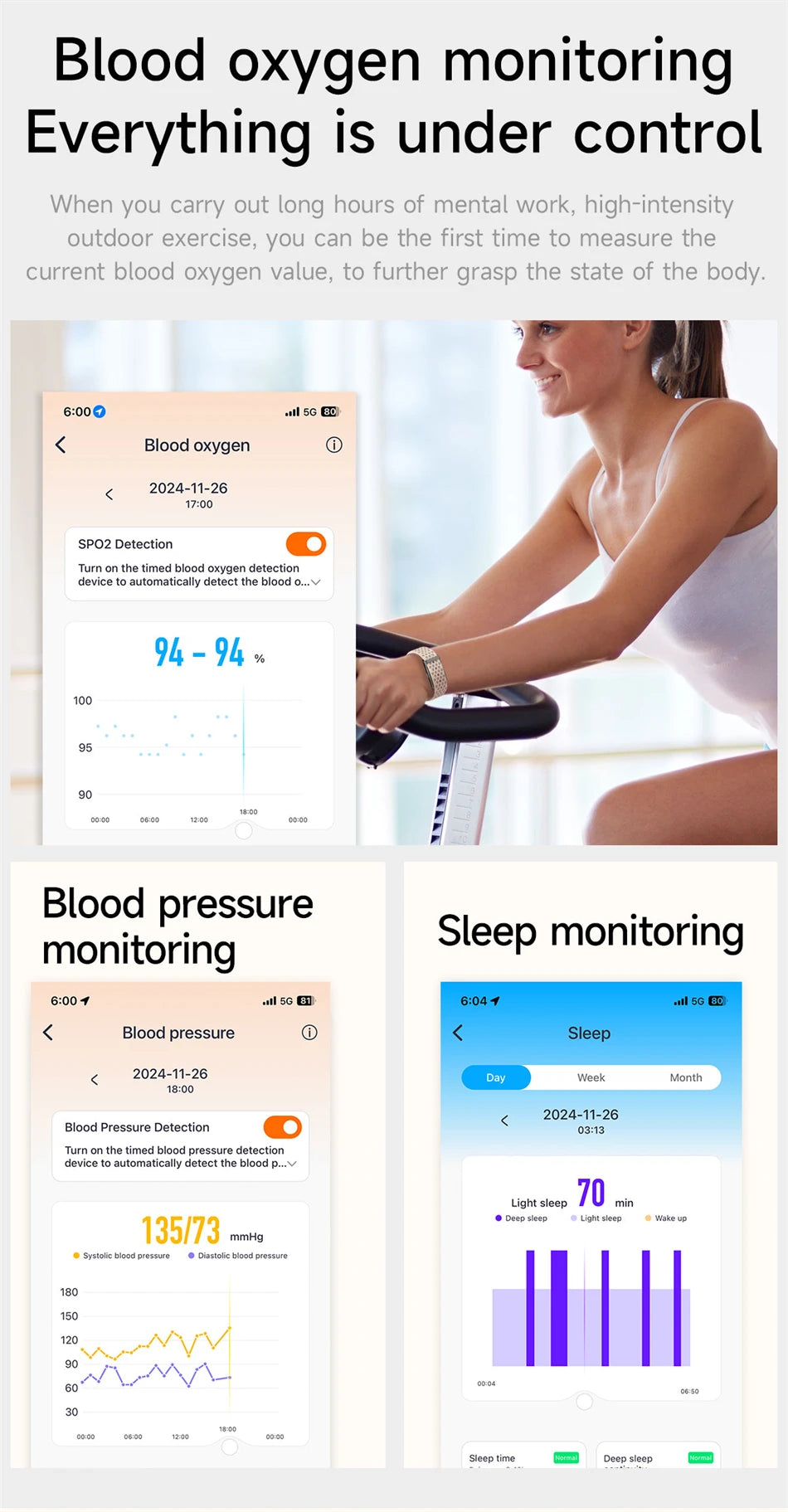 Sport Fitness Tracker Smart Bracelet Heart Rate Blood Pressure Monitor & Smartwatch Band