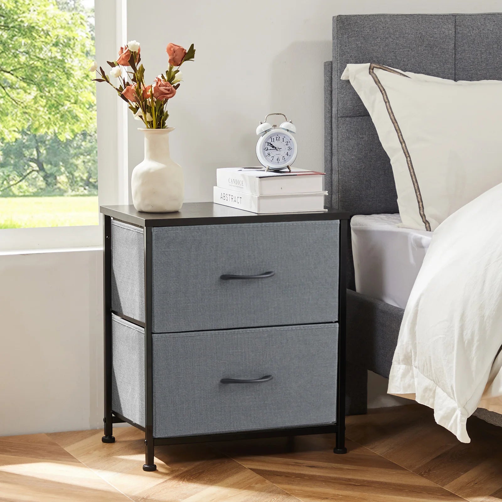 Bedside Nightstand Featuring 2 Fabric Drawers Cabinet Furniture