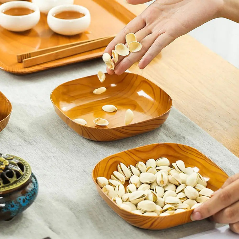 10PCS Japanese-style Plastic Dish Multifunctional Simple Imitation Wood Grain Bone Spitting Dish
