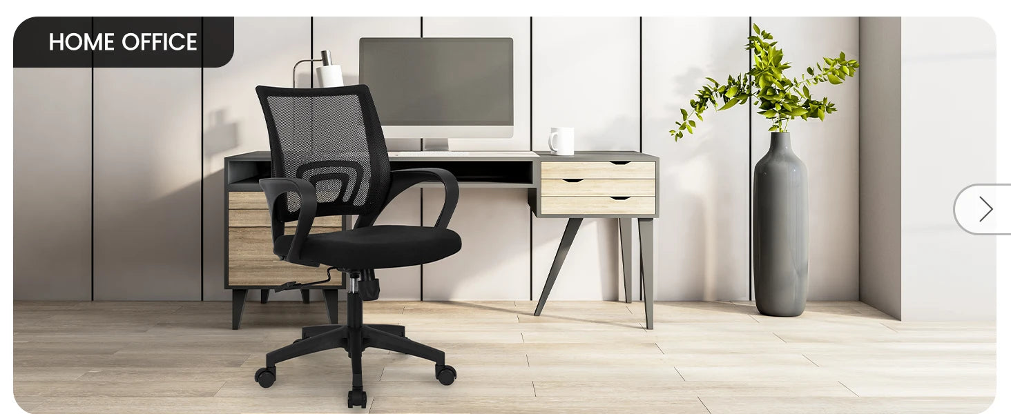 Black Mesh Office Chair Mid Back Lumbar Support Adjustable Height Swivel For Home Computer Desk Task