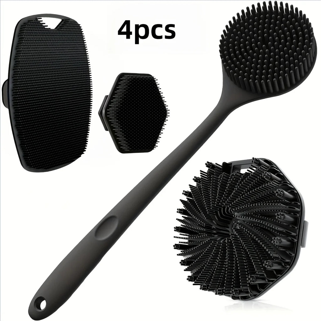 4-piece Soft Silicone Bath Brush Set With Non-Slip Handle
