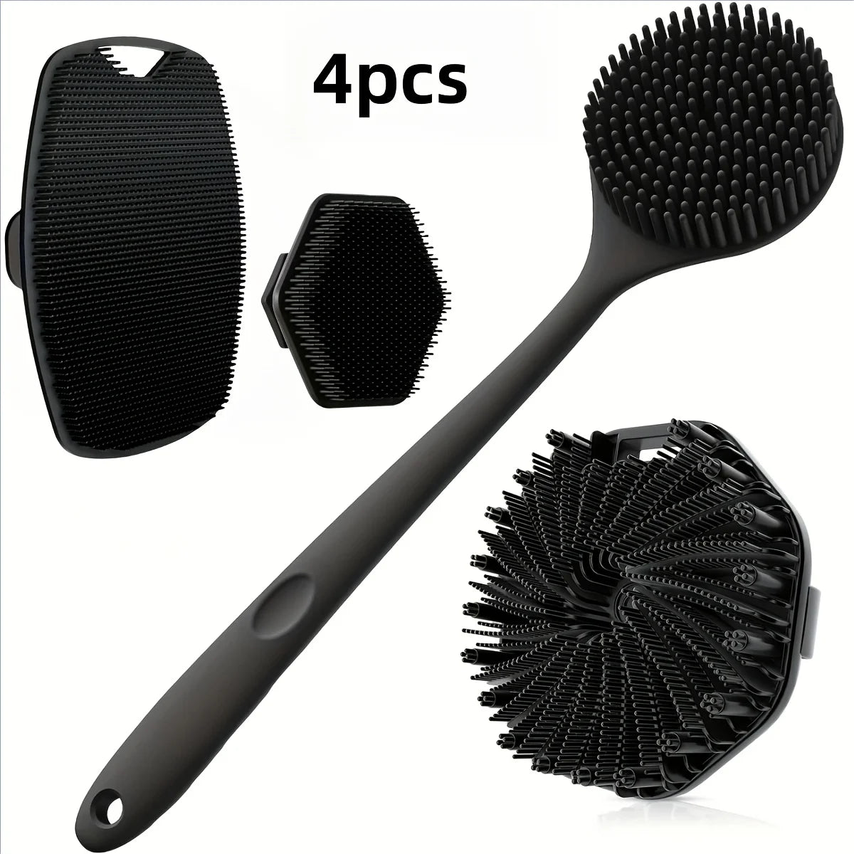4-piece Soft Silicone Bath Brush Set With Non-Slip Handle
