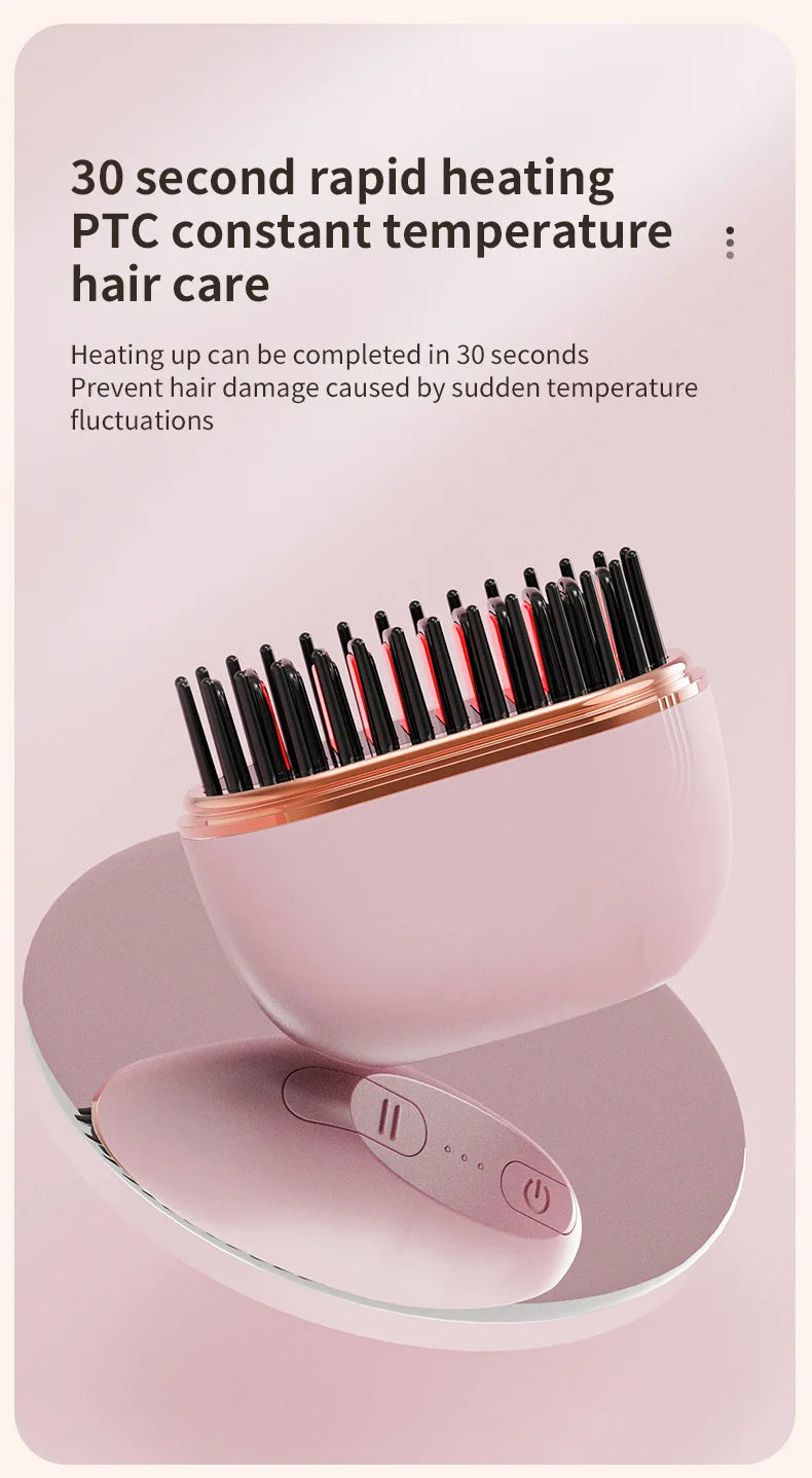 New Mini Portable Rechargeable Hair Straightener Brush With Anti-Scald Shell Cordless USB Charging