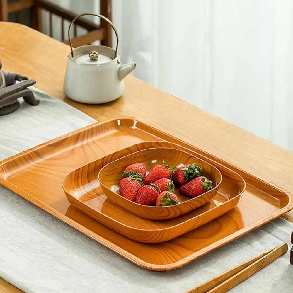 10PCS Japanese-style Plastic Dish Multifunctional Simple Imitation Wood Grain Bone Spitting Dish