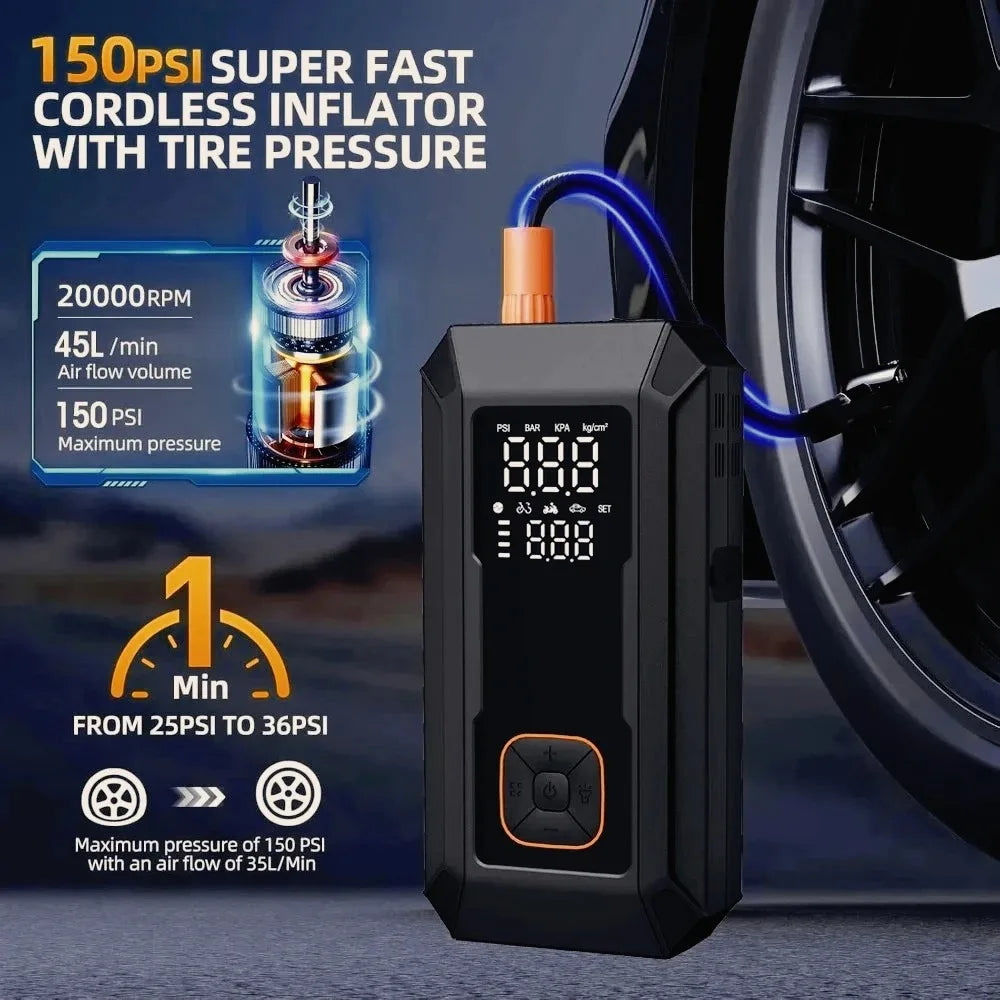 Car Jump Starter with Air Pump 4000A Jump Starter & 150PSI Air Compressor, Portable Auto Power Bank ,Tire Inflator, LED Light