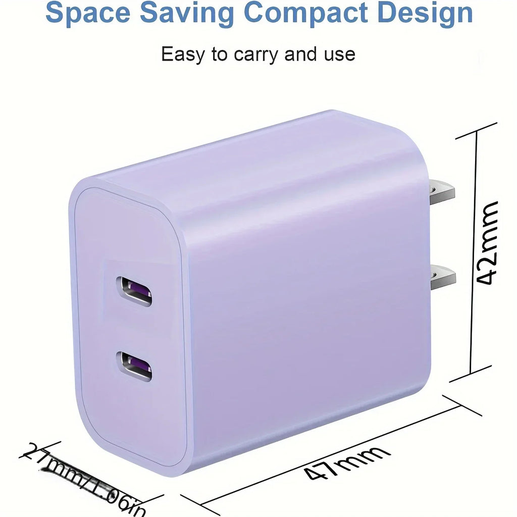 2-Pack For IPhone 15/15Pro/IPad Pro Charger, 40W Dual Port Block With 2Pack 6FT USB