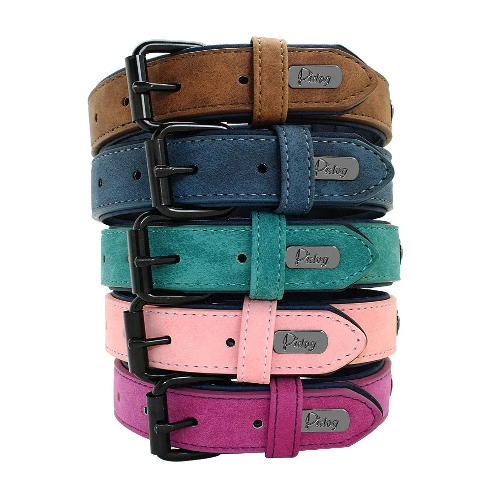 Personalized Name ID Tags Leather Dog Collars Custom Text Name