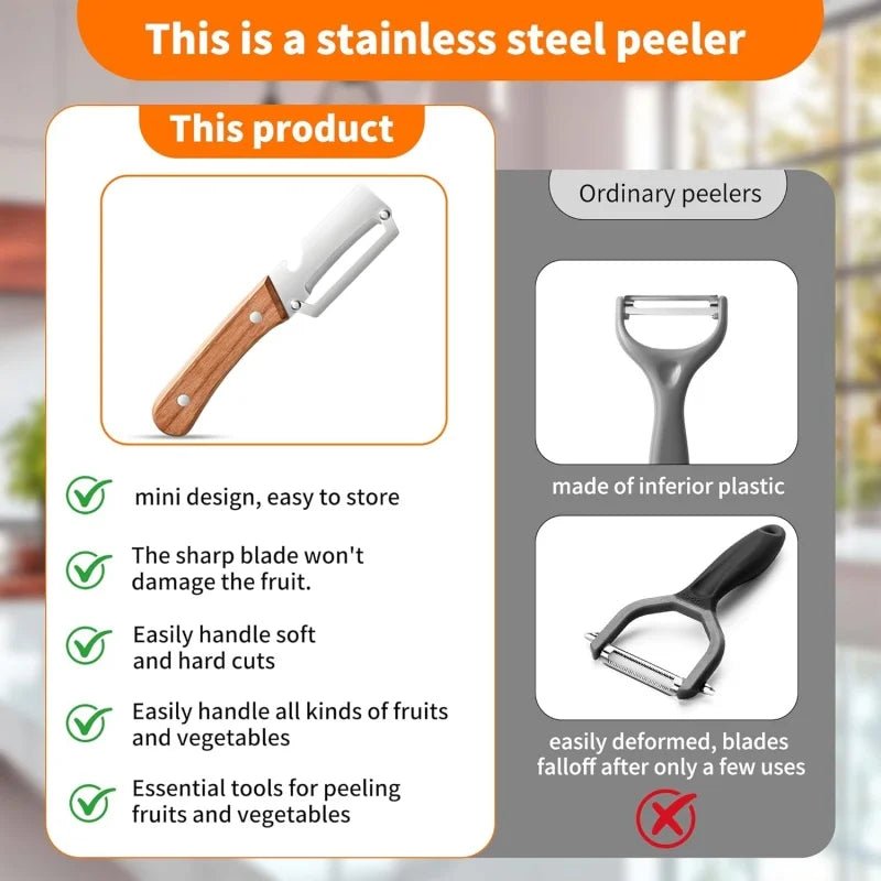 2 PCS Premium Vegetable Peeler Set Stainless Steel Blade with Wooden Handle and Includes Bottle Opener - Lovies Kitchenwares