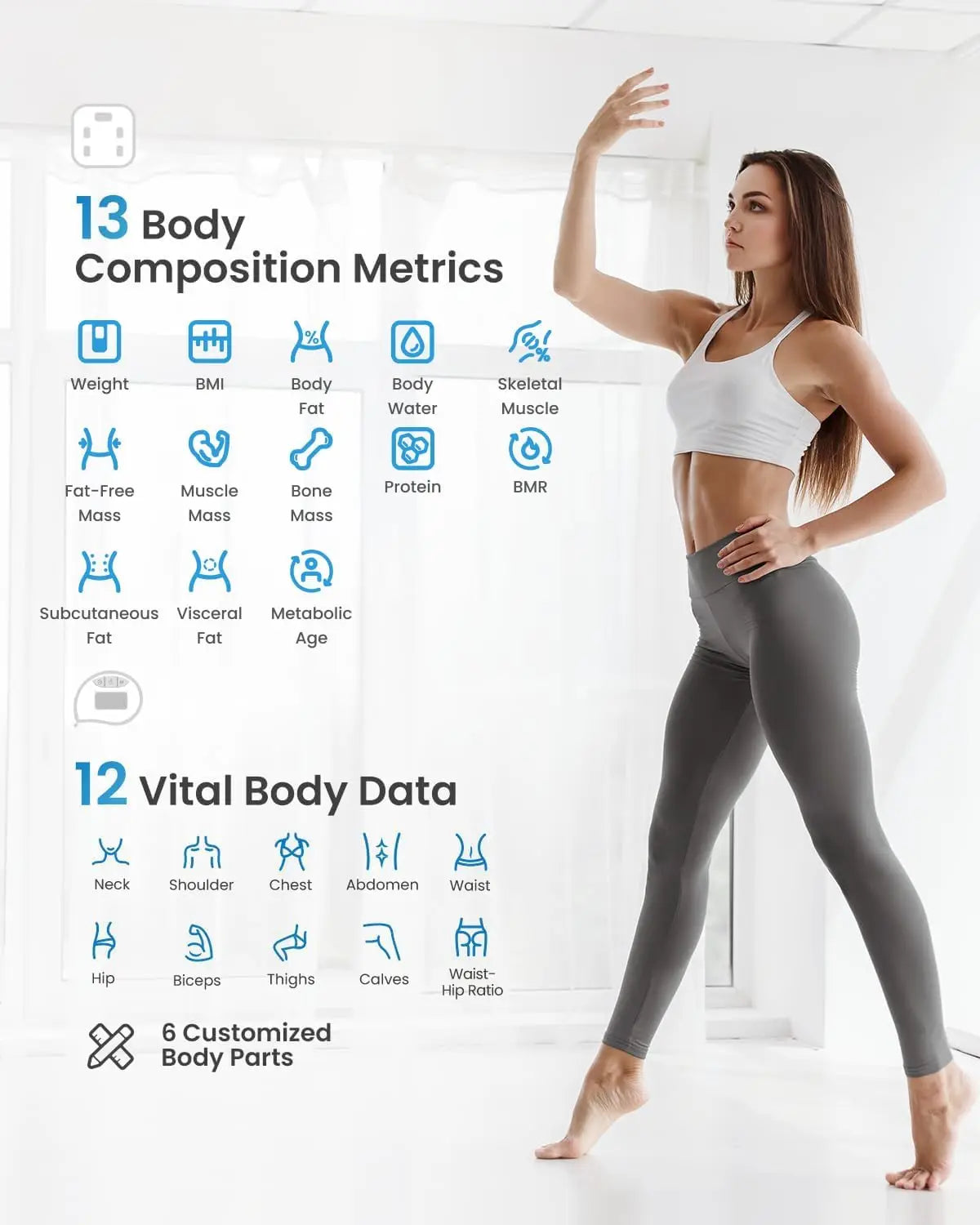 Smart Digital Scale with Bluetooth Tape Measure for Body Tracking Weight Loss & Muscle Gain, Up to 400lbs