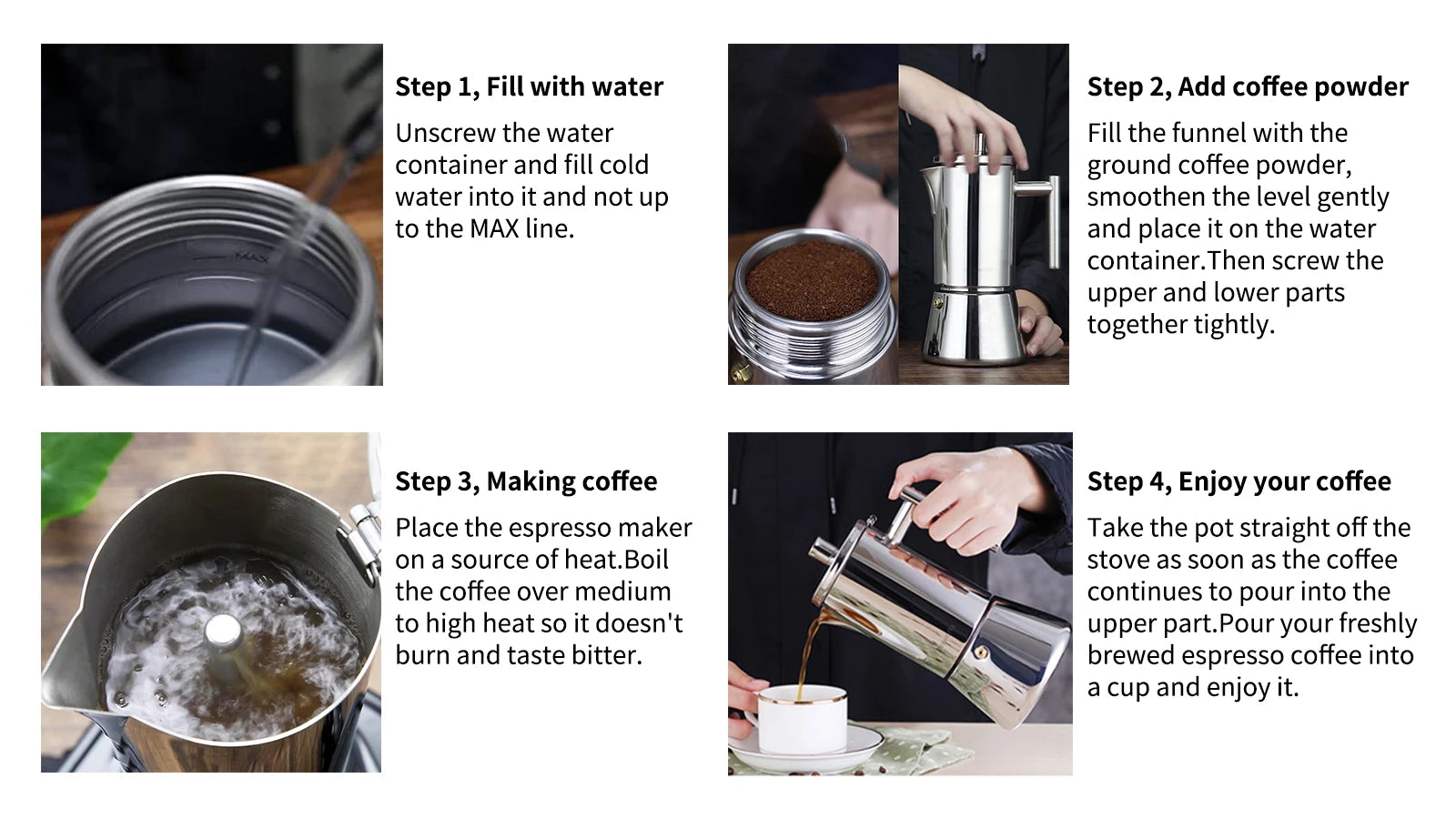 Stovetop Stainless Steel Italian Espresso Maker & an Induction Coffee Machine