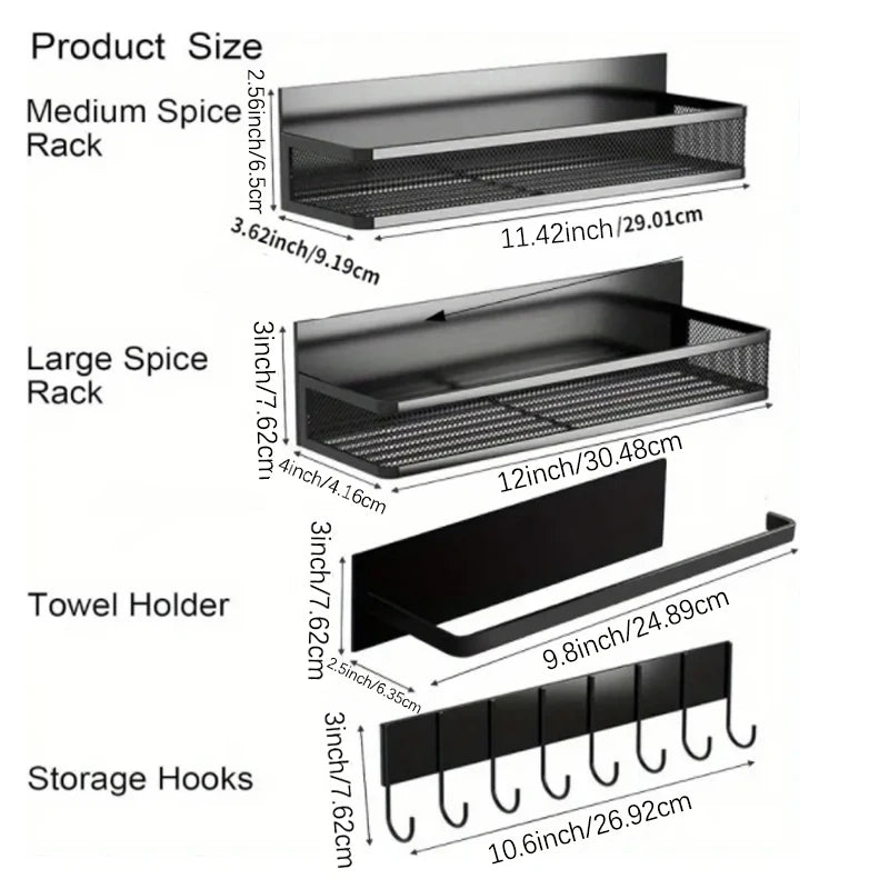 4-Piece Metal Magnetic Refrigerator Spice Rack