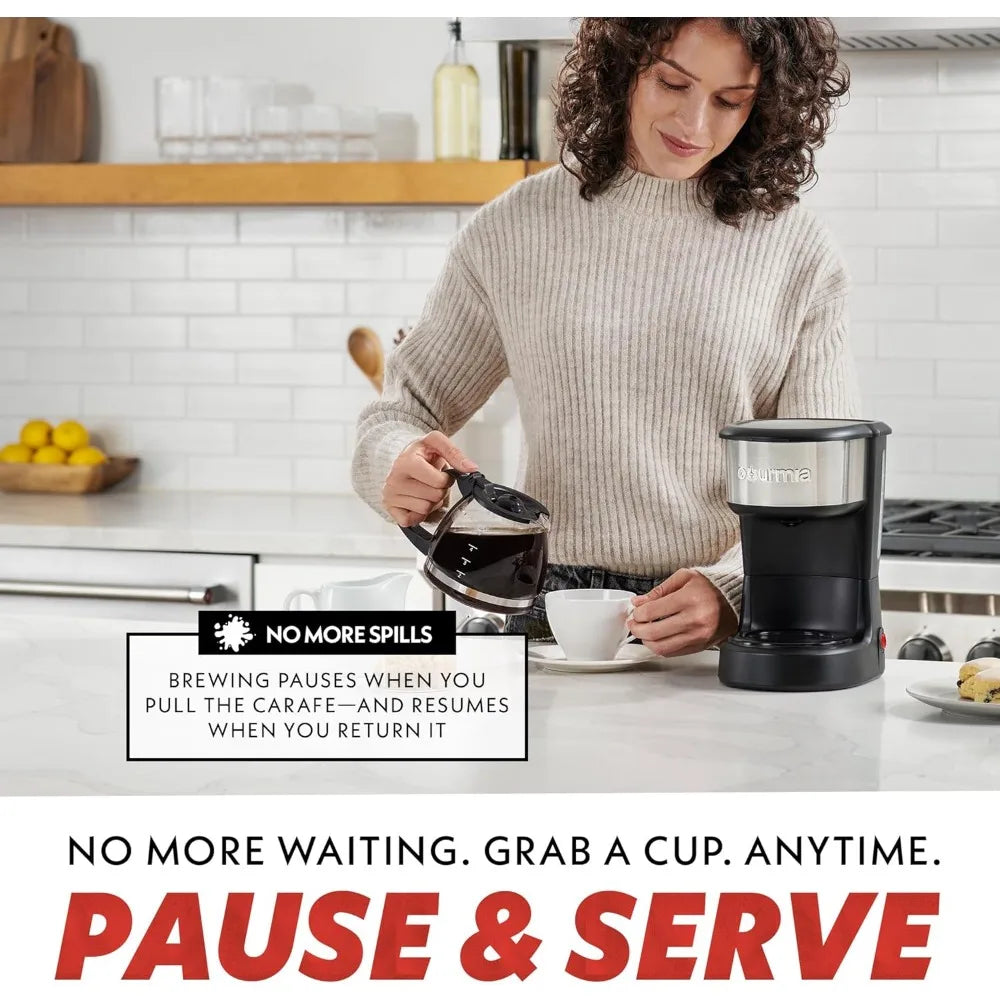 5 Cup, One-Touch Brew Coffee Maker with Pause & Serve Automatic Keep Warm, Stainless Steel Accents, Black