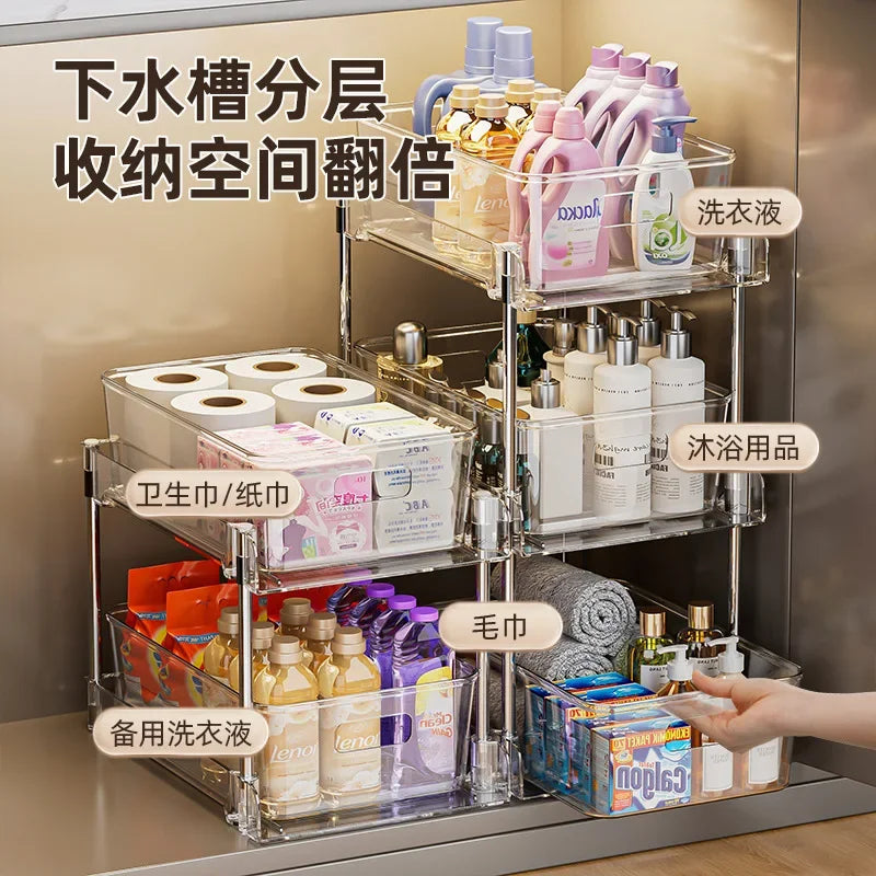 2 or 3-Tier Under Sink Pullout or Countertop Storage Baskets & Sundry Storage Organizer