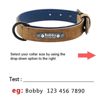 Personalized Name ID Tags Leather Dog Collars Custom Text Name