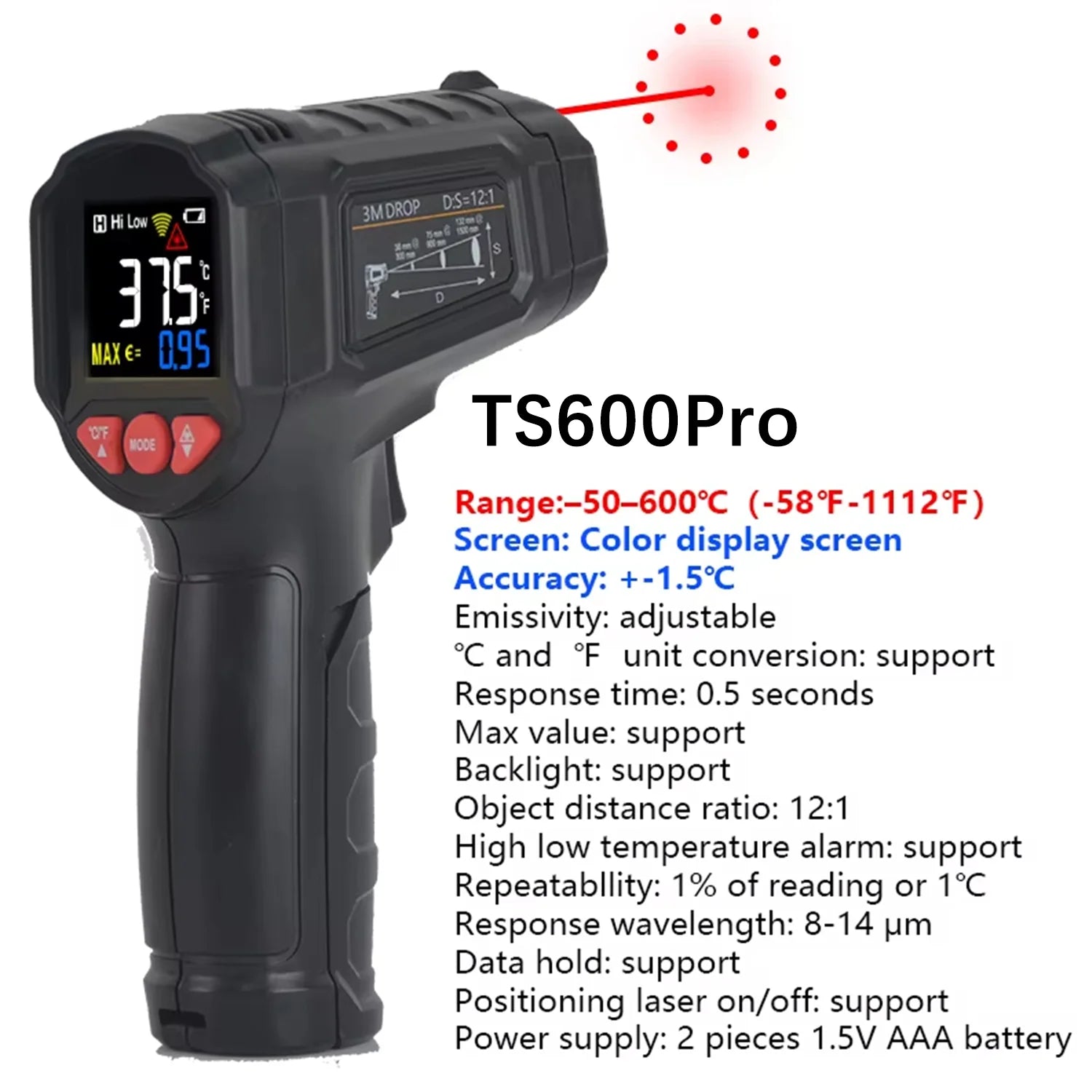 -40 to 800 Degree Digital Infrared Laser Thermometer Non-Contact