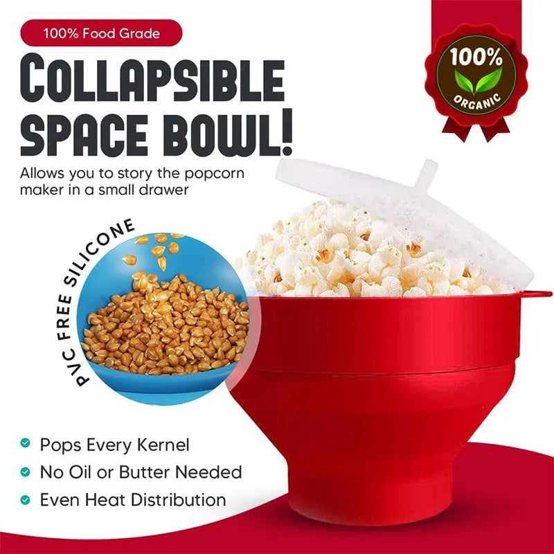 Silicone Microwave Popcorn Popper with Bowl and Lid Dishwasher Safe