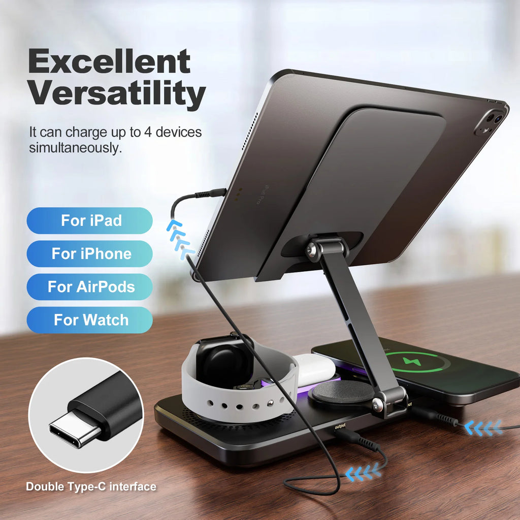 7 in 1 Wireless Fast Charging Station and Night Lamp Clock