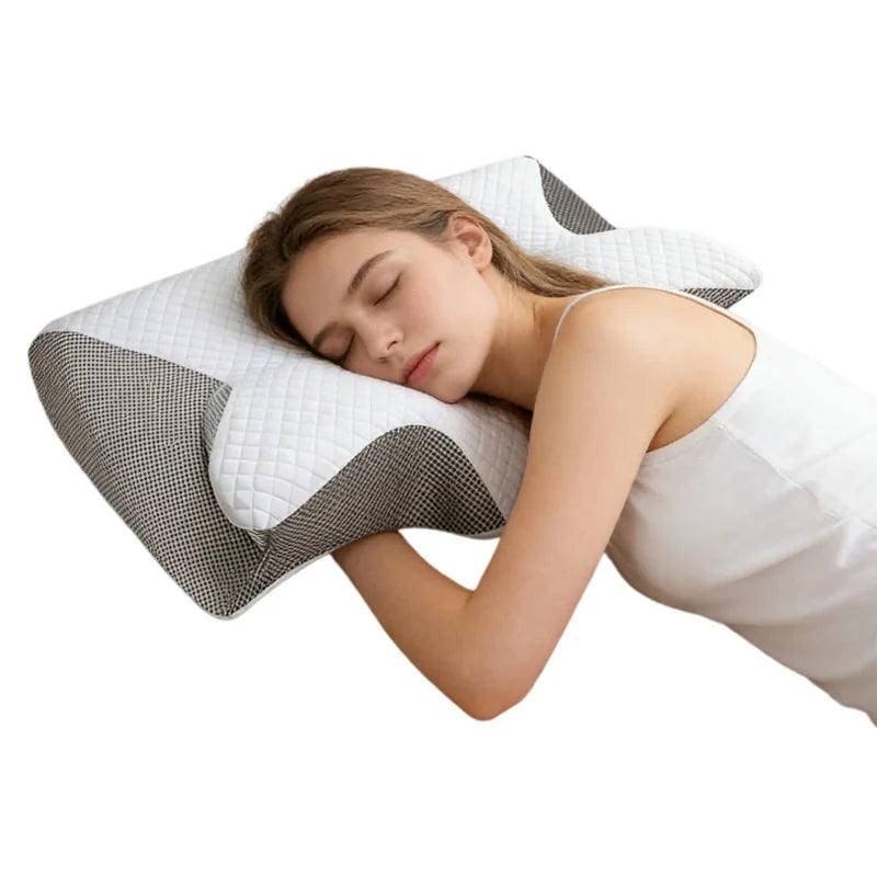 Upgraded Memory Foam Sleep Apnea Cervical Pillow for Side Back & Stomach Sleepers Gray