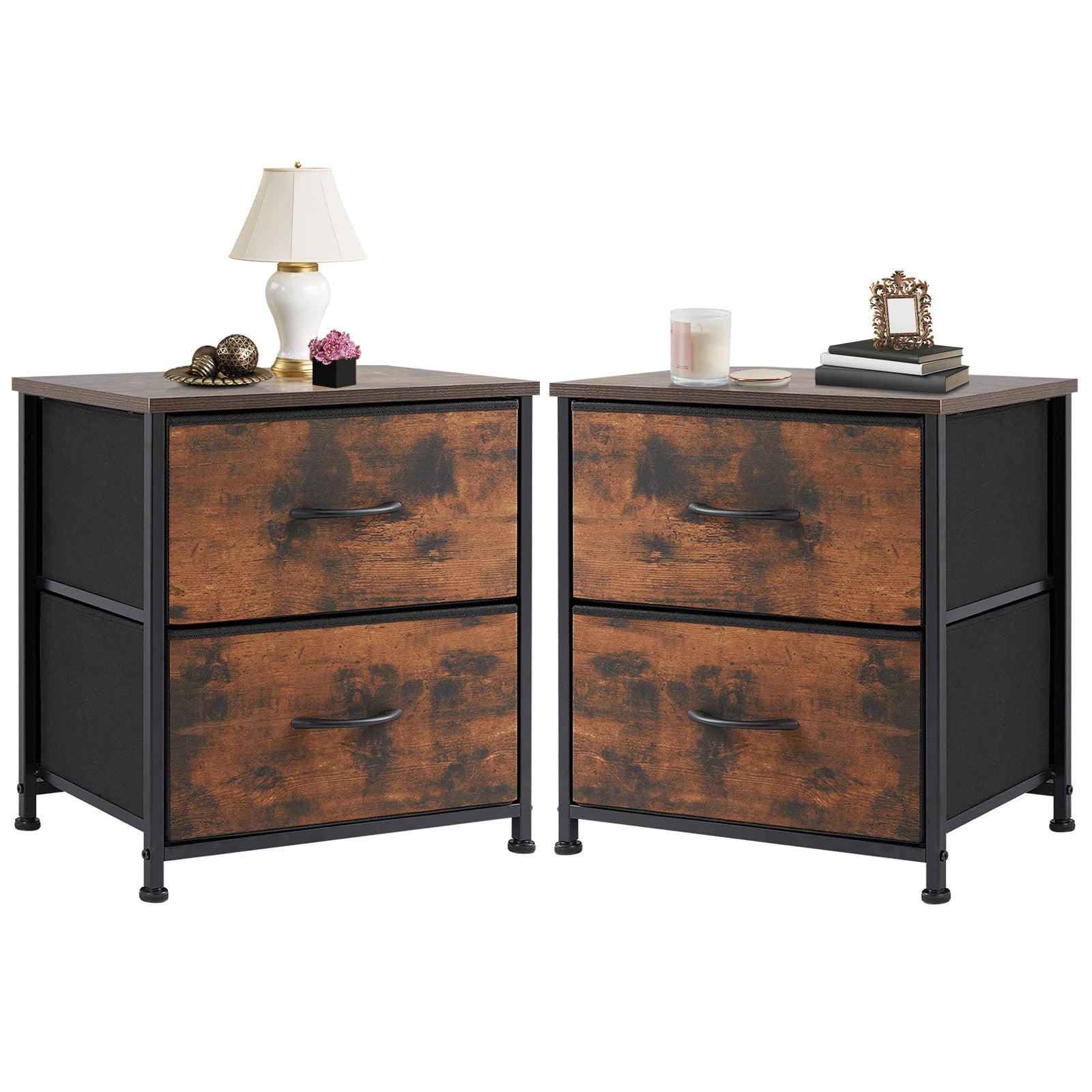 Bedside Nightstand Featuring 2 Fabric Drawers Cabinet Furniture