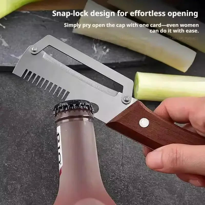 3-in-1 Stainless Steel Vegetable Peeler Knife With Wooden Handle And Bottle Opener Kitchen Tool - Lovies Kitchenwares