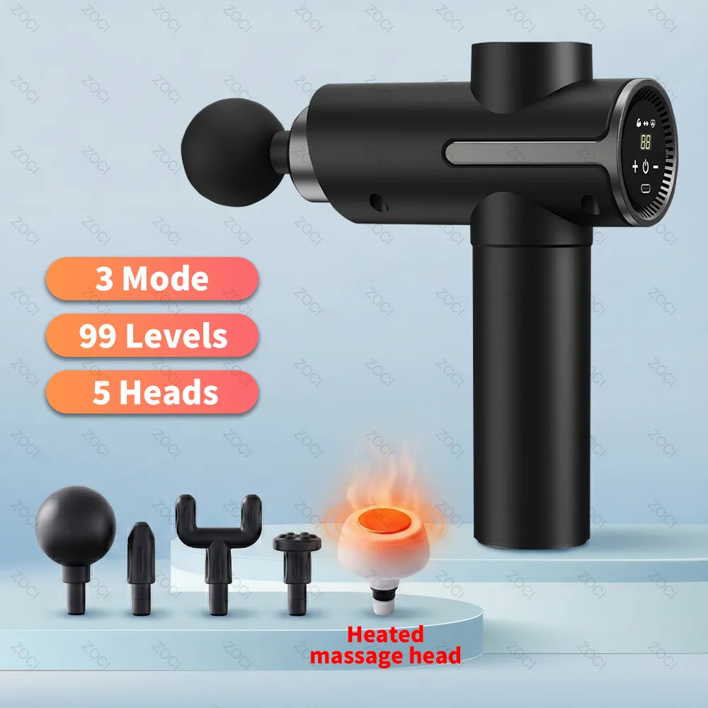 3 Mode Handheld Portable Mini Deep Tissue Muscle Massager Gun With Heated Head & 99 Speed Electric Fascia