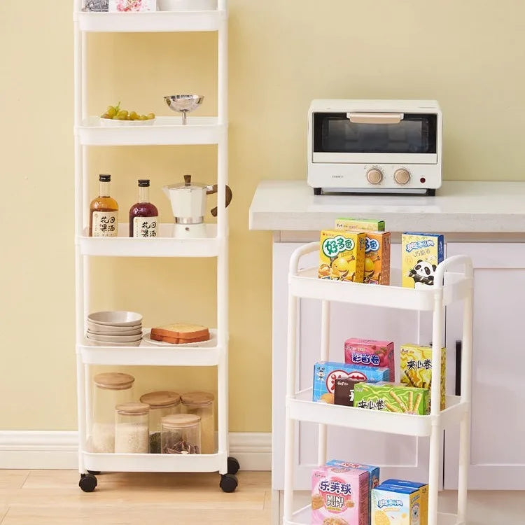 Trolley with Handlebar and Storage Rack, Floor-Standing, Multi-Layer Storage for Multiple Rooms