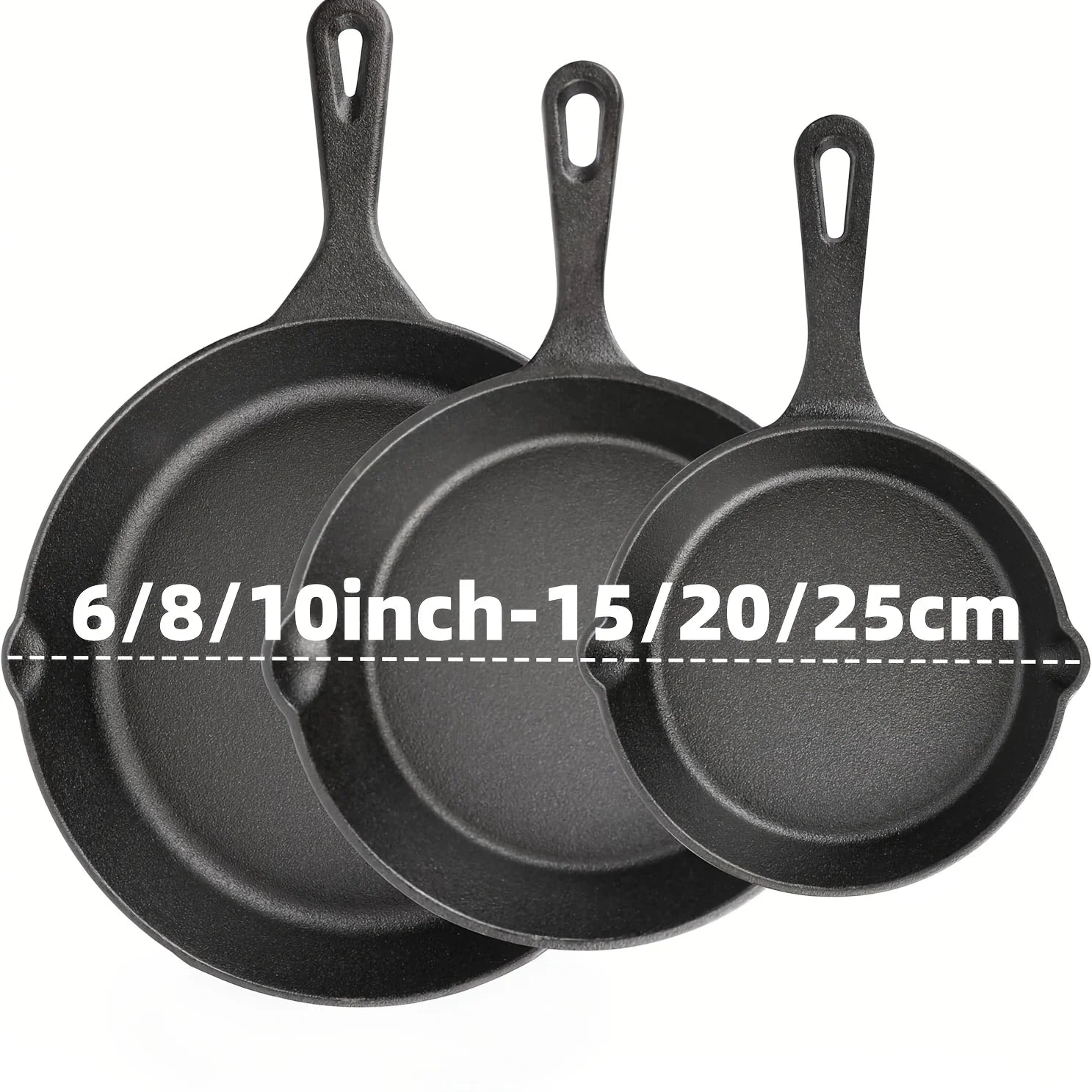 3PCS Cast Iron Skillet Set (6/8/10 Inch)  Pre-Seasoned, Non-Stick Heavy-Duty Pans