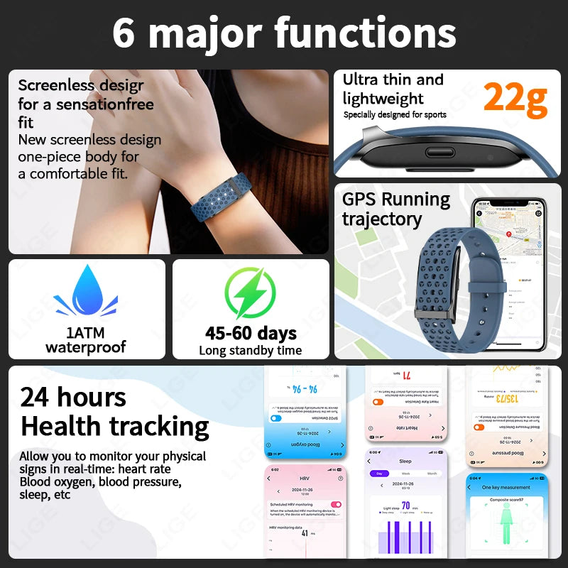 Sport Fitness Tracker Smart Bracelet Heart Rate Blood Pressure Monitor & Smartwatch Band