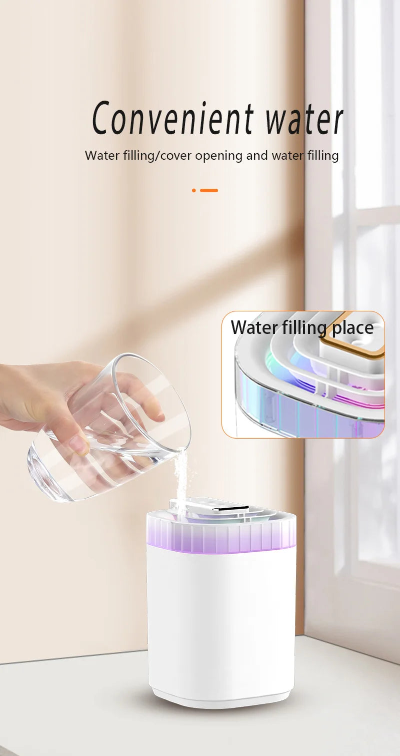 3L Ultrasonic Air Cool Mist USB Aromatic Humidifier with Night Light and 3 Nozzles