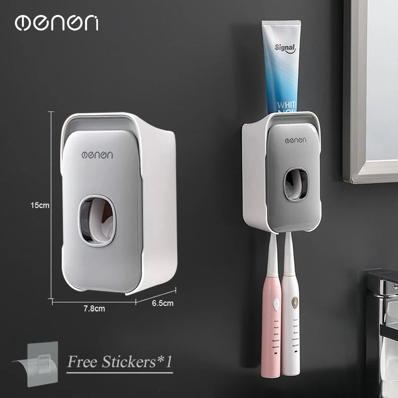 Wall Mounted Automatic Toothpaste Squeezer Dispenser & Toothbrush Holder